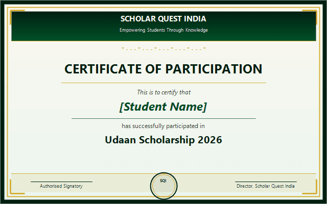 Udaan Scholarship 2026 – Certificate of Participation